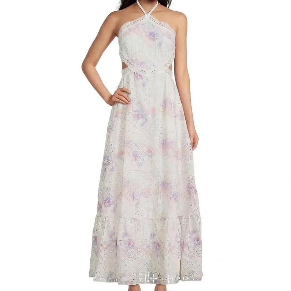 Gianni Bini Delaney Embroidered Eyelet Halter Tie Dye Dress - Picture 1 of 14